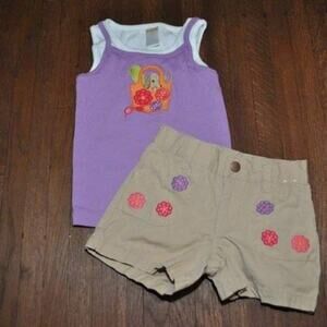 Gymboree Pretty Posies Dog Applique Tank & Flower Shorts Outfit Size 4